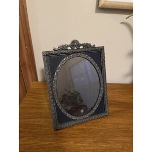 Ornate Vintage-Style Silver Metal Photo Frame With Blue Felt Backing
